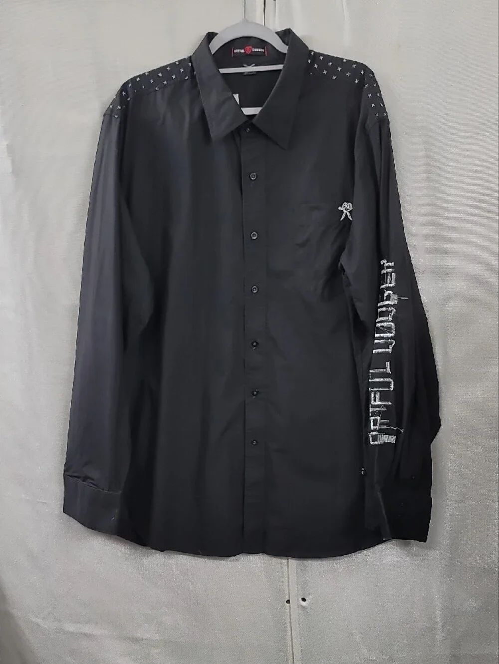 Artful Dodger Y2k Black Long-Sleeve Embroidered Button-Up Shirt 4XL - Picture 4 of 8